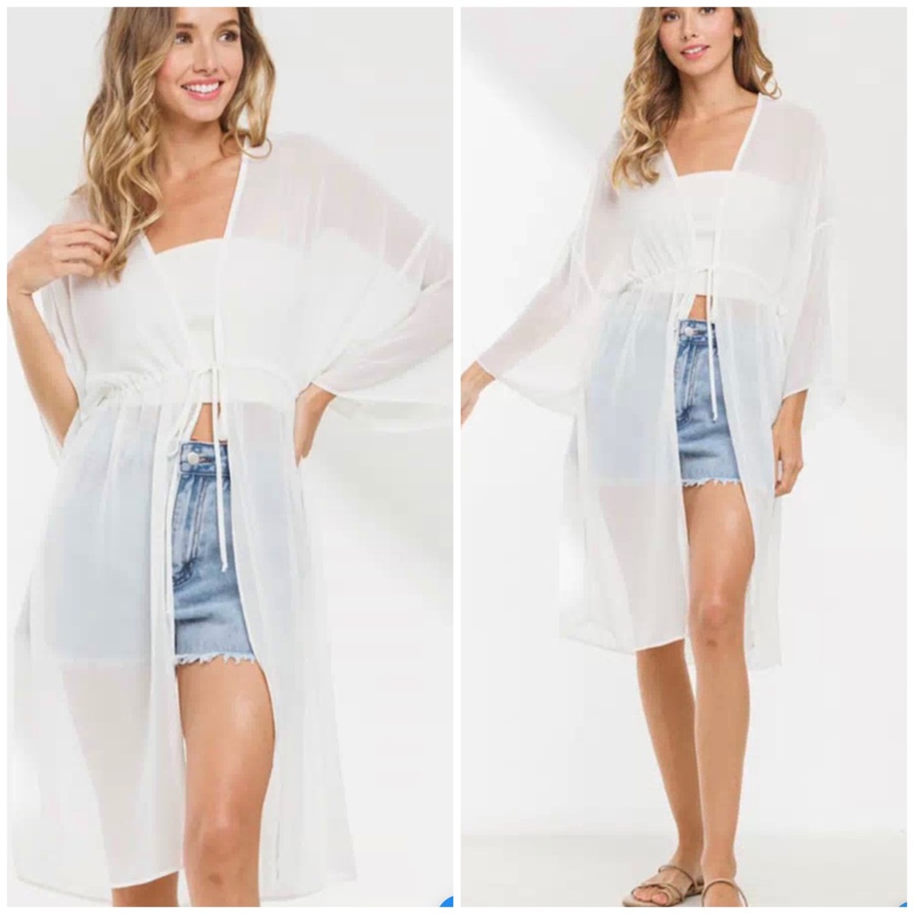 #43 Ivory 3/4 SLEEVE SELF TIE DUSTER CARDIGAN